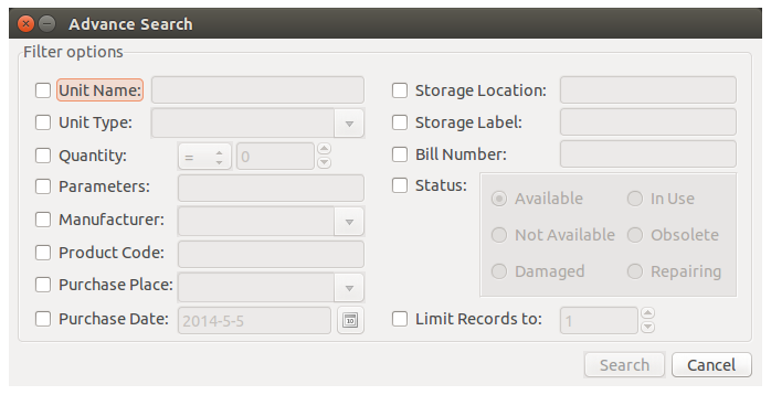 Workshop Organizer - Advance Search Window